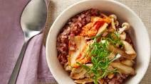 Red Rice Congee with Chicken, Kimchi, and Mushrooms Red Rice Congee with Chicken, Kimchi, and Mushrooms