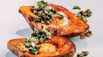 Baked Eggs in Sweet Potato Boats Baked Eggs in Sweet Potato Boats