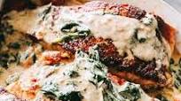 Creamy Pan Seared Salmon with Tomatoes and Spinach Creamy Pan Seared Salmon with Tomatoes and Spinach