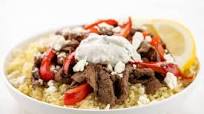 Steak Gyro Orzo Bowl with tzatziki and feta Steak Gyro Orzo Bowl with tzatziki and feta