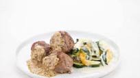 Turkey Meatballs and Sofrito Cream with zucchini and poblano gratin Turkey Meatballs and Sofrito Cream with zucchini and poblano gratin