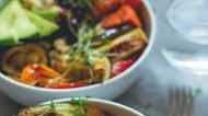 Brown Rice & Roasted Veggie Bowl with Tamari Dressing Brown Rice & Roasted Veggie Bowl with Tamari Dressing