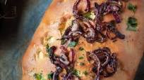 Focaccia with caramelized red onion and garlic butter Focaccia with caramelized red onion and garlic butter
