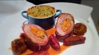 Mushroom and Fennel Crusted Pork Fillet, Beetroot Gnocchi and Cabbage Gratin. Mushroom and Fennel Crusted Pork Fillet, Beetroot Gnocchi and Cabbage Gratin.