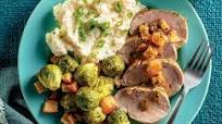 Pork Tenderloin and Apples with Parmesan Mashed Cauliflower Brussels Sprouts Pork Tenderloin and Apples with Parmesan Mashed Cauliflower Brussels Sprouts