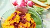 Carrot & cumin hummus with swirled harissa | BBC Good Food Carrot & cumin hummus with swirled harissa | BBC Good Food
