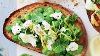 Smashed pea, broad bean and mint vegetarian bruschetta Smashed pea, broad bean and mint vegetarian bruschetta