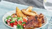 Paprika Lamb Chops with Greek Salad and Potatoes Paprika Lamb Chops with Greek Salad and Potatoes