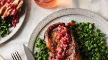 Honey-Butter Pork Chops With Rhubarb Sauce & Herby Peas Honey-Butter Pork Chops With Rhubarb Sauce & Herby Peas
