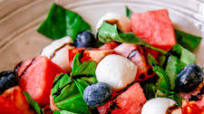 Watermelon, Blueberry Caprese Salad Watermelon, Blueberry Caprese Salad