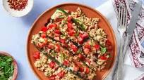 Bruschetta Zucchini Boats with Couscous and Melty Mozz Bruschetta Zucchini Boats with Couscous and Melty Mozz