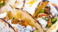 Spicy Shrimp Tacos with Avocado Salsa & Sour Cream Cilantro Sauce Spicy Shrimp Tacos with Avocado Salsa & Sour Cream Cilantro Sauce
