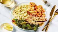 Garlic Herb Butter Shrimp & Lobster with Lemony Broccoli & Chive Crème Fraîche Mashed Potatoes Garlic Herb Butter Shrimp & Lobster with Lemony Broccoli & Chive Crème Fraîche Mashed Potatoes