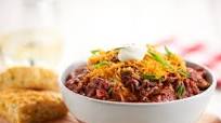 Texas-Style Steak Chili with cheddar cheese and jalapeño cornbread Texas-Style Steak Chili with cheddar cheese and jalapeño cornbread