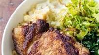 Perfect Pork Chop with Mashed Potatoes and Green Vegetables Perfect Pork Chop with Mashed Potatoes and Green Vegetables