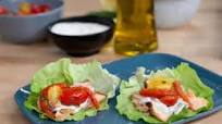 Salmon Gyro with Tomato-Red Pepper Relish and Spicy Herbed Tzatziki Salmon Gyro with Tomato-Red Pepper Relish and Spicy Herbed Tzatziki