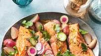Oven-Baked Salmon with Charred Onions & Old Bay Radishes Oven-Baked Salmon with Charred Onions & Old Bay Radishes
