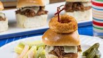 Cheesy Steak Sliders with Onion Rings Cheesy Steak Sliders with Onion Rings