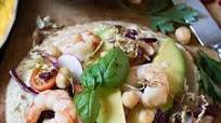Tacos with chickpea hummus and shrimps Tacos with chickpea hummus and shrimps