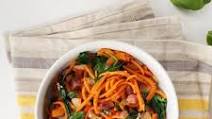Garlic Sweet Potato Noodles with Pancetta and Baby Spinach Garlic Sweet Potato Noodles with Pancetta and Baby Spinach