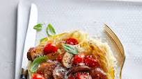 Spaghetti Squash Nests with Sausage, Mushrooms & Tomatoes Spaghetti Squash Nests with Sausage, Mushrooms & Tomatoes