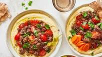 Take-Out Style: Israeli Hummus & Beef Platter with Homemade Pickles & Pita Take-Out Style: Israeli Hummus & Beef Platter with Homemade Pickles & Pita