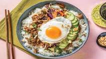 Chinese Caramelised Pork Bowl with Garlic Rice, Rainbow Slaw & Fried Eggs Chinese Caramelised Pork Bowl with Garlic Rice, Rainbow Slaw & Fried Eggs