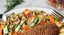 Seed and grain-crusted salmon with zucchini ribbons and hummus Seed and grain-crusted salmon with zucchini ribbons and hummus