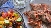 Salmon Gyros with Crunchy Veg & Tzatziki Salmon Gyros with Crunchy Veg & Tzatziki