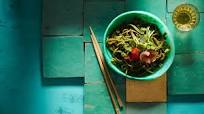 Handmade green tea soba noodles with tobiko and shiso Handmade green tea soba noodles with tobiko and shiso