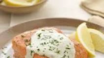 Grilled Salmon with Creamy Pesto Sauce Grilled Salmon with Creamy Pesto Sauce