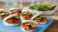 Spicy Korean Chicken Bao with Green Bean & Tomato Salad Spicy Korean Chicken Bao with Green Bean & Tomato Salad