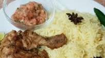 Chicken Tikka with yellow Rice and Garden Chutney Chicken Tikka with yellow Rice and Garden Chutney