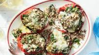 Spanakopita Stuffed Peppers with Quinoa, Pine Nuts & Melted Fontina Spanakopita Stuffed Peppers with Quinoa, Pine Nuts & Melted Fontina
