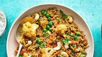 Vegetable biryani with green raita Vegetable biryani with green raita