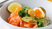 Cold smoked salmon and dukkah eggs breakfast bowl Cold smoked salmon and dukkah eggs breakfast bowl