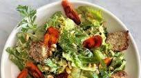 tahini caesar-style salad with roasted carrot chips tahini caesar-style salad with roasted carrot chips