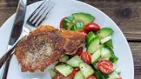 Pan-Fried Pork Chops with Yogurt Sauce & Tomato-Cucumber Salad Pan-Fried Pork Chops with Yogurt Sauce & Tomato-Cucumber Salad