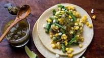 Summer Tacos with Corn, Green Beans and Tomatillo Salsa Summer Tacos with Corn, Green Beans and Tomatillo Salsa