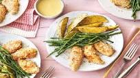 Parmesan Chicken Strips with Rosemary Fries, Green Beans, and Honey Mustard Sauce Parmesan Chicken Strips with Rosemary Fries, Green Beans, and Honey Mustard Sauce