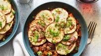 Lamb, Beef & Mushroom Stew with Parmesan Potatoes & Chives Lamb, Beef & Mushroom Stew with Parmesan Potatoes & Chives