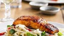 Grilled miso salmon with rice noodles Grilled miso salmon with rice noodles