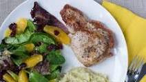 Pork Chops & Sweet Potato Mash with Citrus Baby Greens Salad Pork Chops & Sweet Potato Mash with Citrus Baby Greens Salad