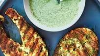 Grilled Salmon Steaks with Garlicky Yogurt Sauce Grilled Salmon Steaks with Garlicky Yogurt Sauce