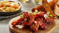 BBQ-Glazed Chicken Wings with Roasted Sweet Potato Wedges & Creamy Cabbage Slaw BBQ-Glazed Chicken Wings with Roasted Sweet Potato Wedges & Creamy Cabbage Slaw