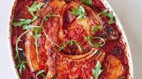 Pork chops baked in chorizo and black olive tomato sauce Pork chops baked in chorizo and black olive tomato sauce
