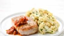 Tuscan Pork Chop with cauliflower scampi Tuscan Pork Chop with cauliflower scampi