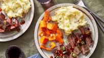 Seared Steaks & Homemade Steak Sauce with Mashed Potatoes & Sautéed Carrots Seared Steaks & Homemade Steak Sauce with Mashed Potatoes & Sautéed Carrots