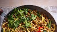 Black bean pork noodles with coriander and peanuts Black bean pork noodles with coriander and peanuts