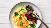 Lemony Salmon + Beet Hummus Bowl Lemony Salmon + Beet Hummus Bowl